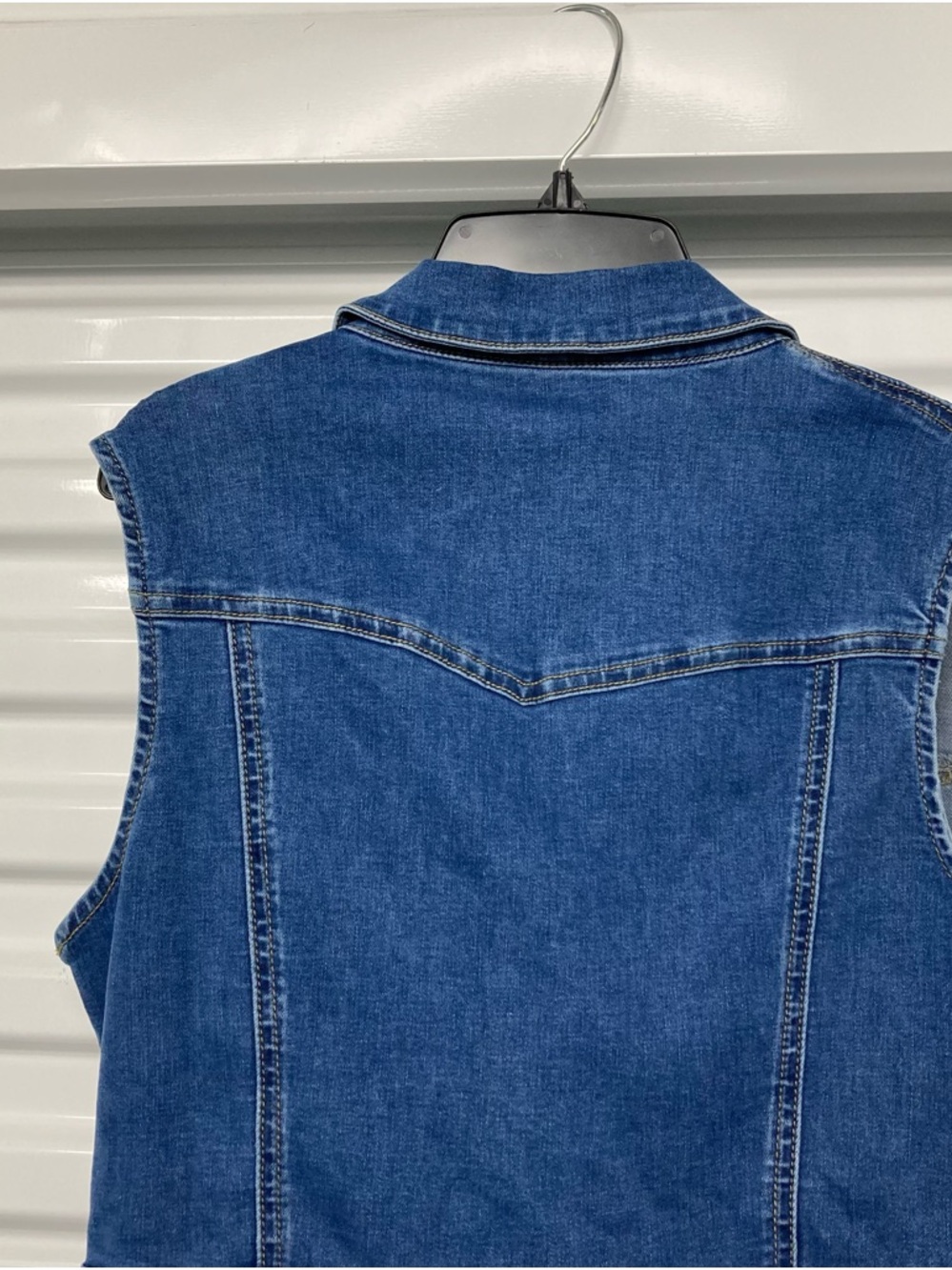 Dark Blue Denim Sleeveless Mini Dress with Fringe and Stud Waist - Picture 10 of 12